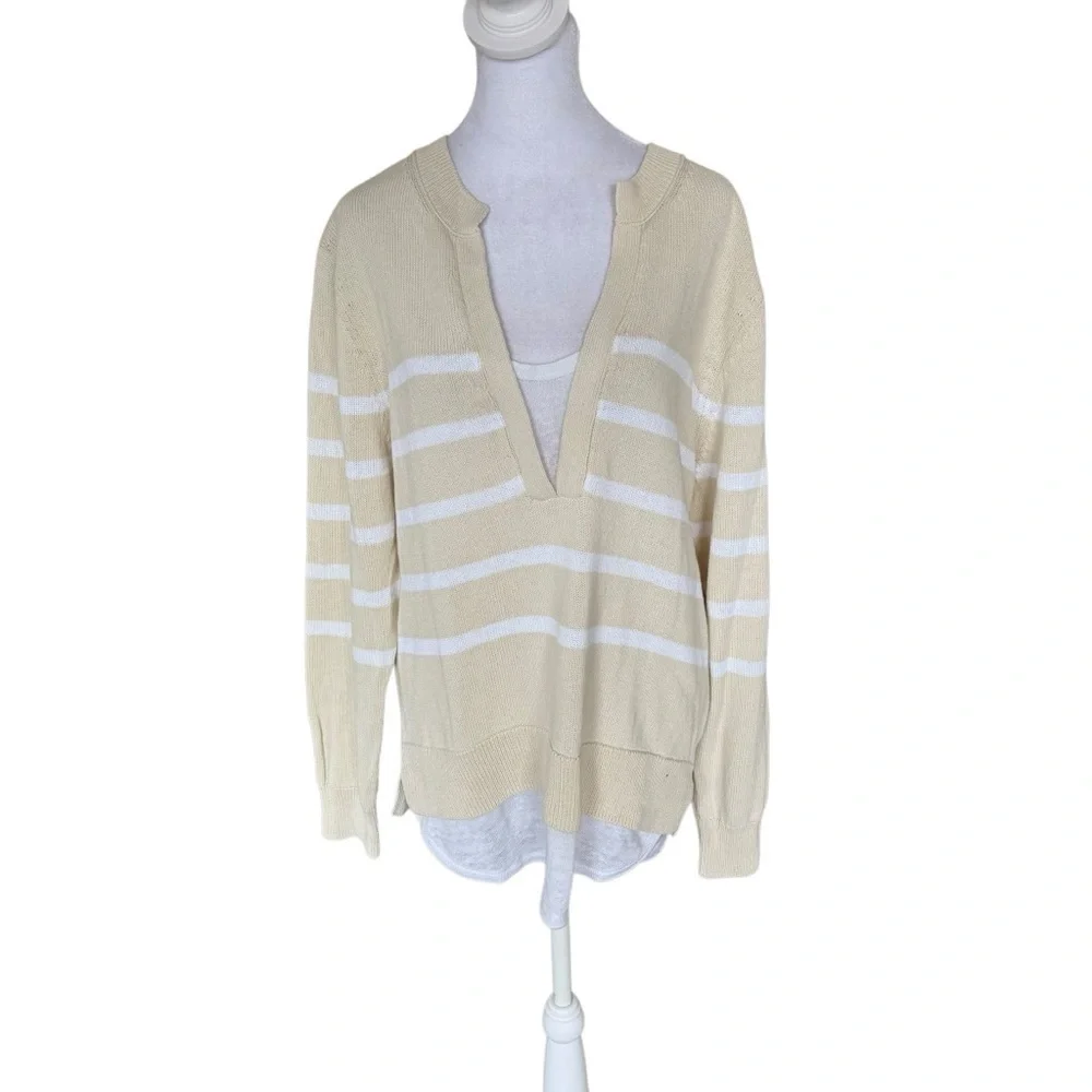 Brochu Walker - Roan Layered Stripe Henley Preppy Fisherman Sweater Sz L